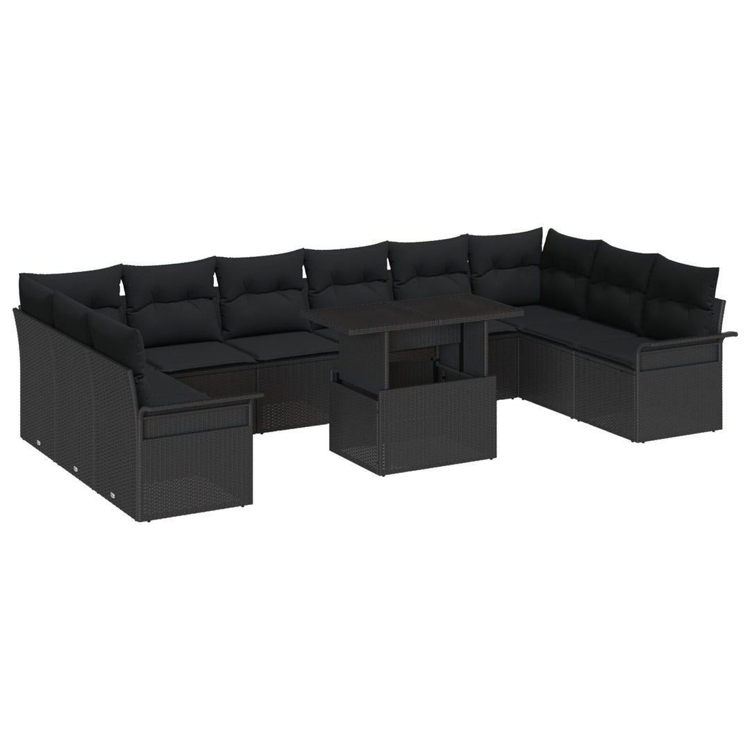 11 Stykke Have Sofa Sæt med Puder Sort Poly Rattan