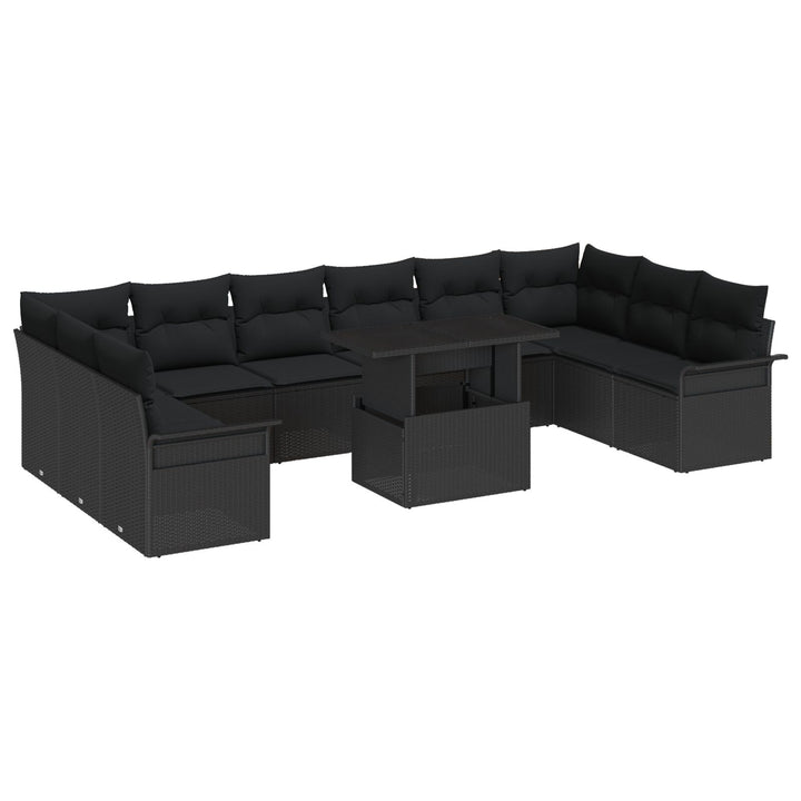 11 Stykke Have Sofa Sæt med Puder Sort Poly Rattan