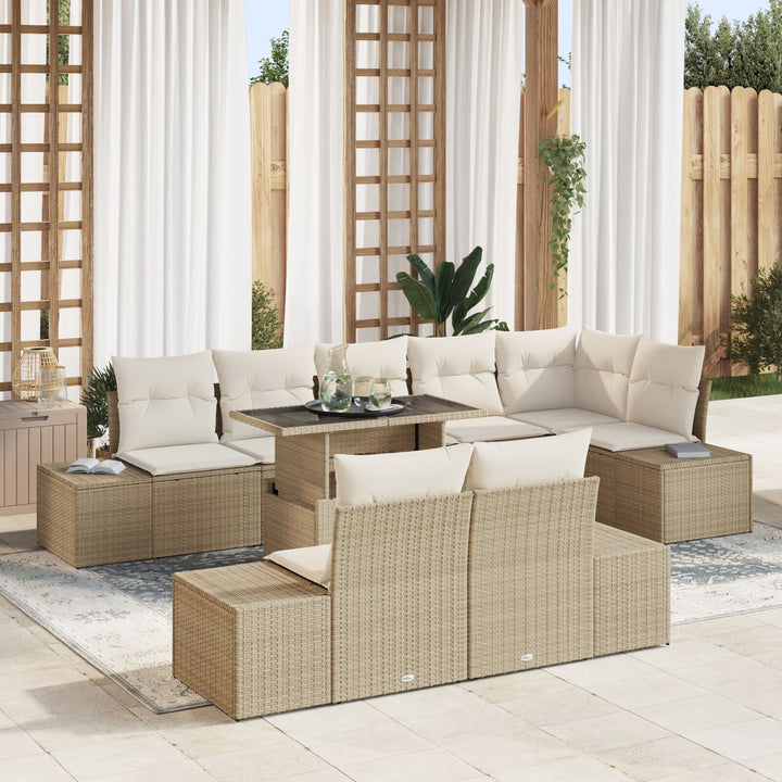 havemøbelsæt Sæt af 9 Beige Rattan, Polyester Havemøbelsæt