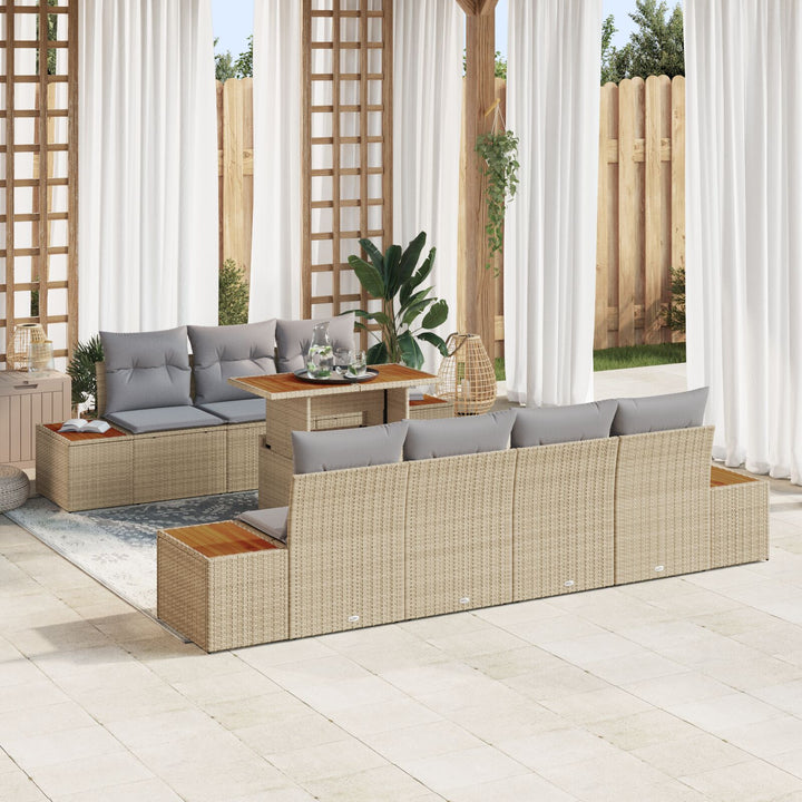 Have Sofa Sæt Sæt af 8 Beige Rattan Udendørs Sofa Sæt