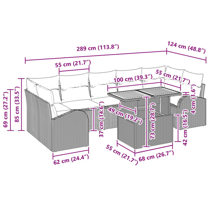Havens Sofa Sæt Sæt af 8 Grå, Brun Rattan, Polyester, Glas