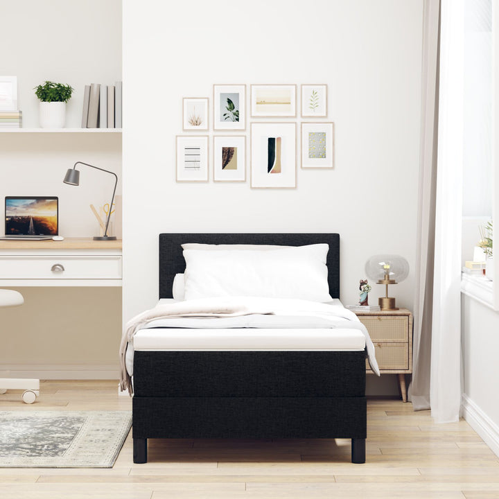 Sengestel med madras Sort og Hvid Stof 90 x 200 cm Sengemadras