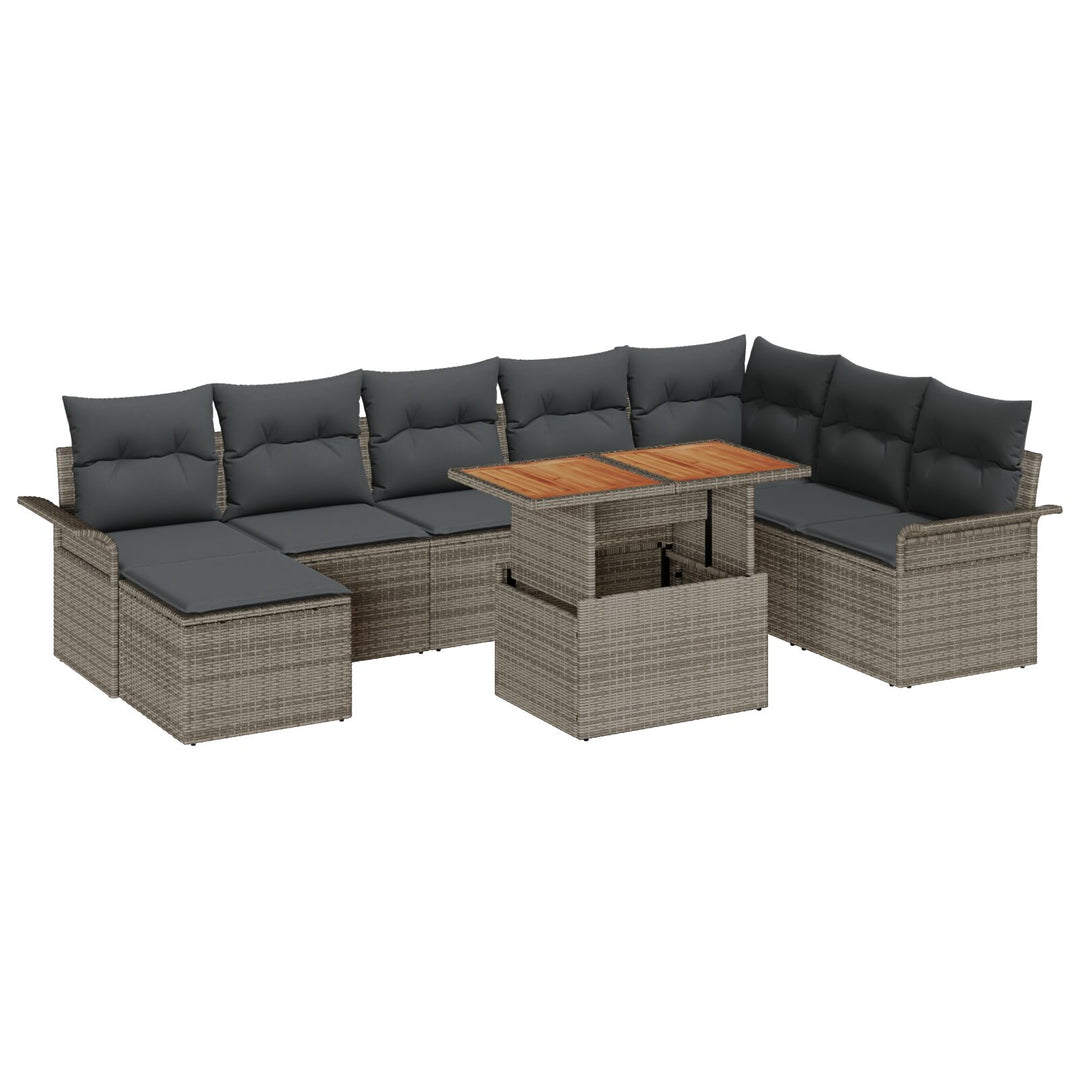 Have Sofa Sæt 9-dele Grå Rattan Have Spisestel Rektangulær