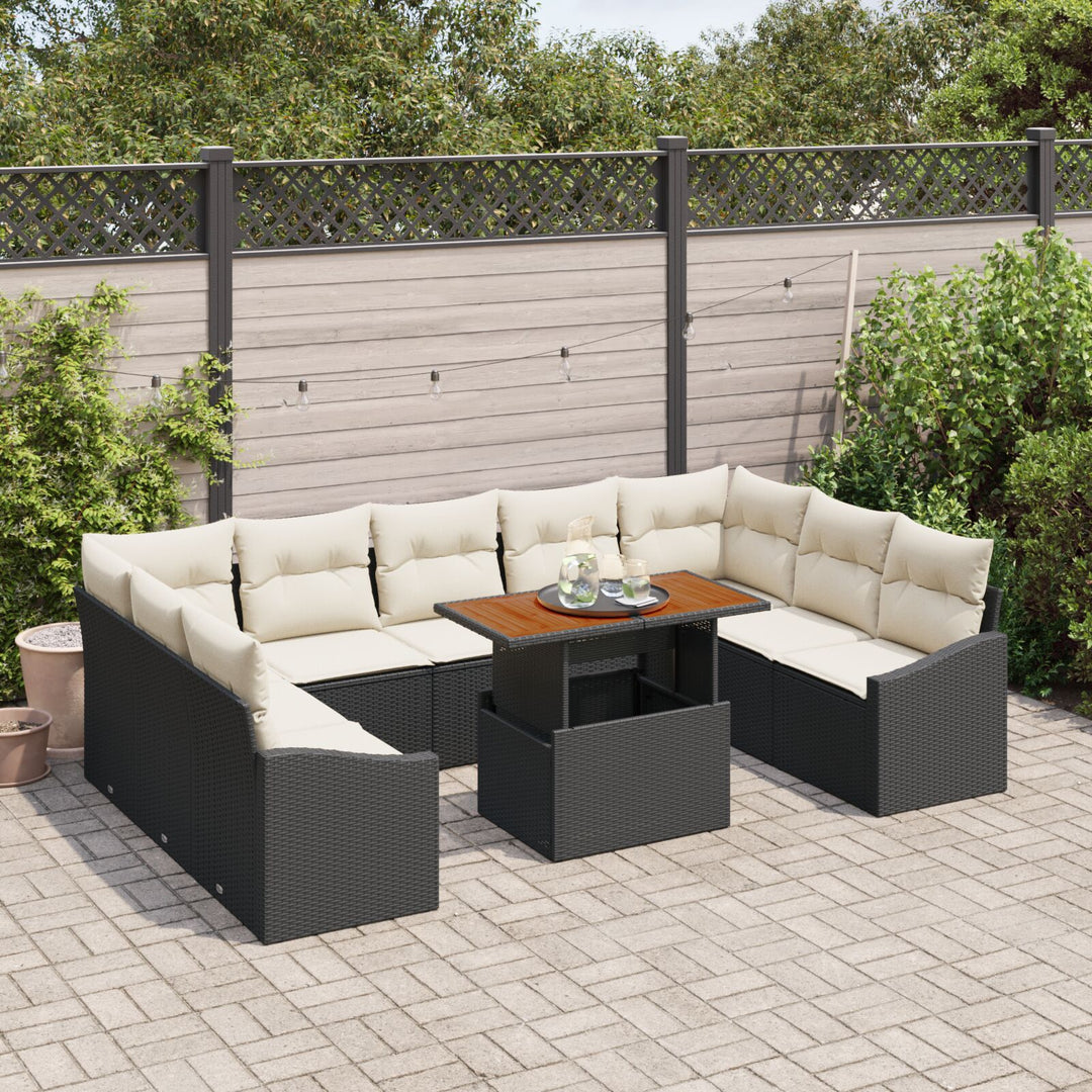 10 Stykker Have Sofa Sæt med Puder Sort Poly Rattan