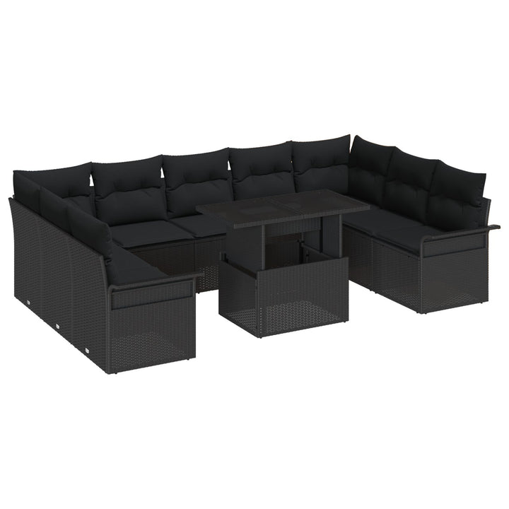 10-delt Have Sofa Sæt med Puder Sort Poly Rattan