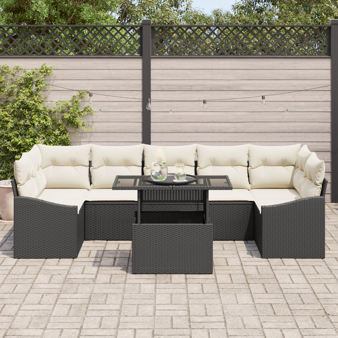 Have Sofa Sæt Sæt af 8 Sort Rattan, Polyester Udendørs Bord