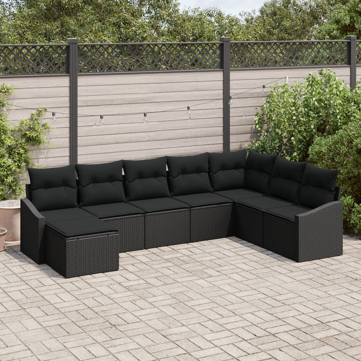 Havensofa Sæt Sæt med 8 Sort Poly rattan, Stål, Stof