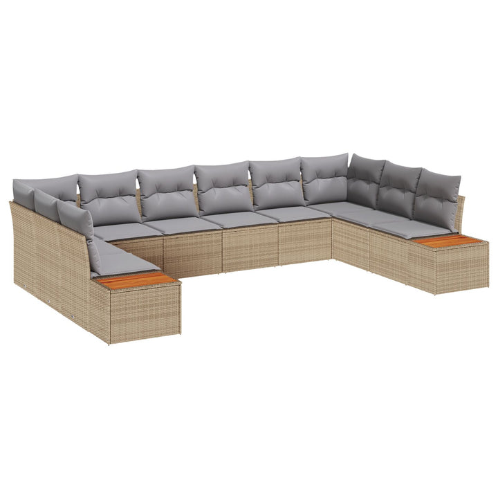 10 Stykker Have Sofa Sæt med Puder Beige Poly Rattan Akacia