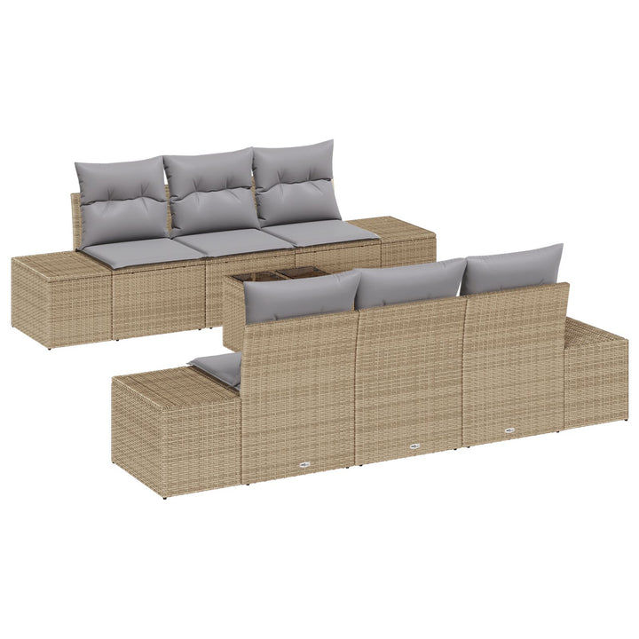 Have Sofa Sæt 7 Dele Beige og Lysegrå Rattan, Polyester