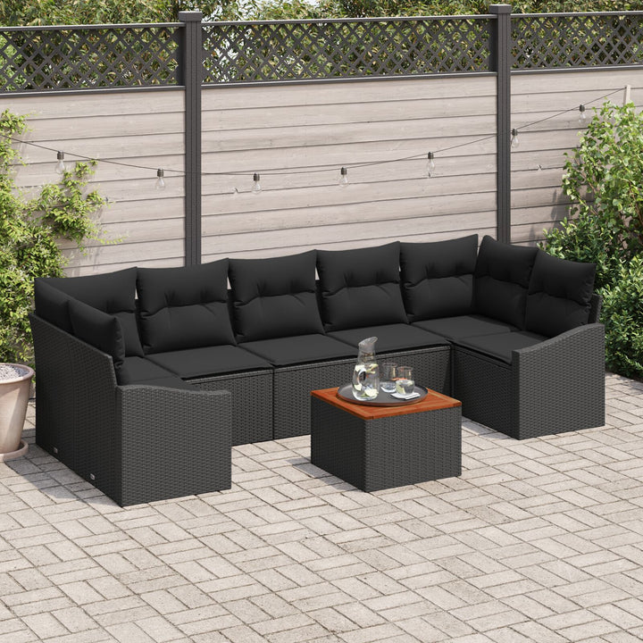 Havensofa sæt Sæt af 8 Sort Rattan og træ Havensofa sæt