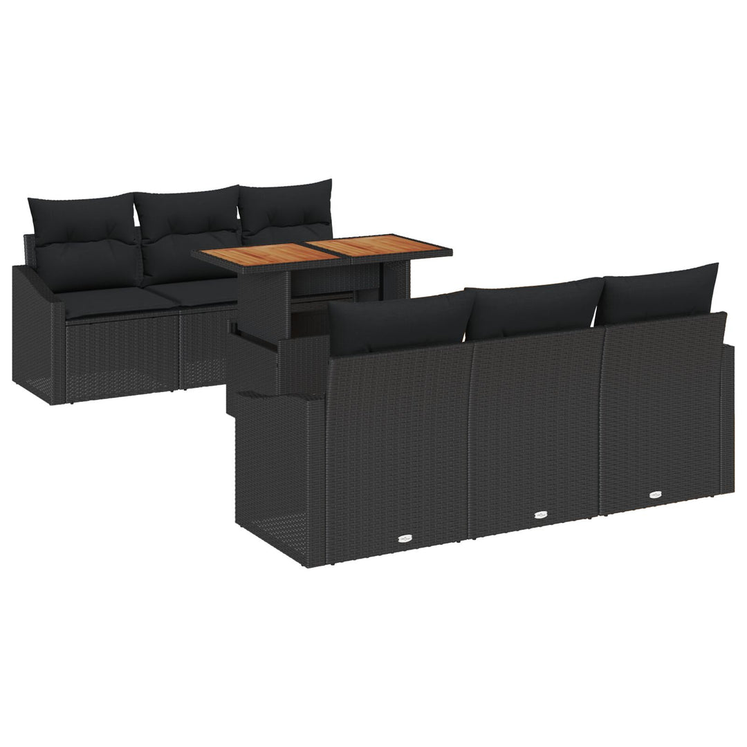 Havemøbel Sofa Sæt Sæt af 7 Sort Rattan Udendørs Sofa Sæt