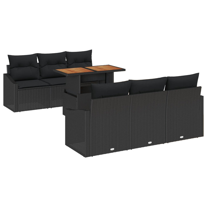 Havemøbel Sofa Sæt Sæt af 7 Sort Rattan Udendørs Sofa Sæt