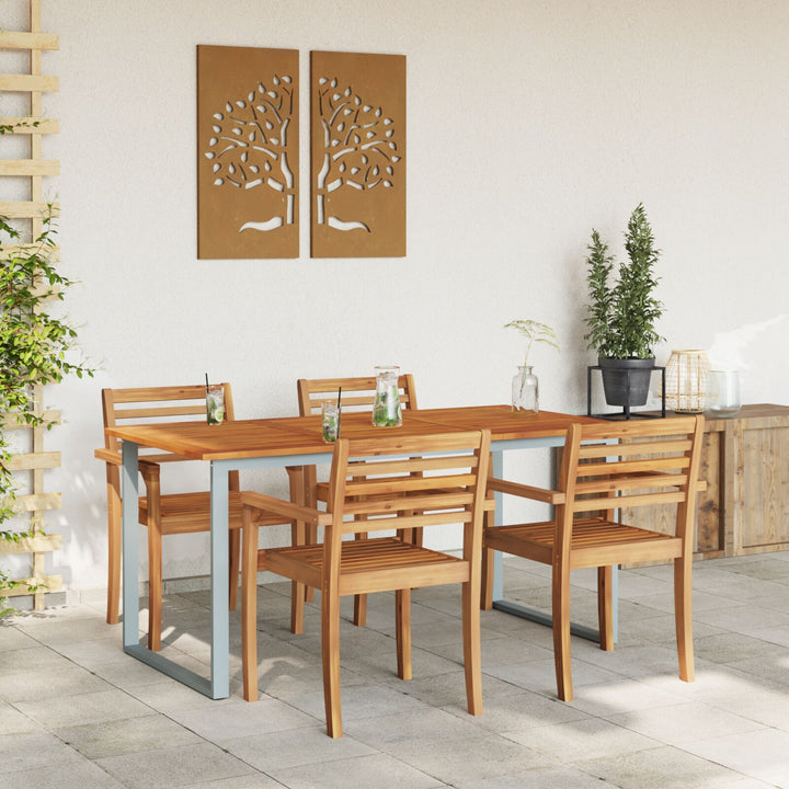 Udendørs Spisebord Grå 160x80x75 cm Stål&Massivt Acaciatræ