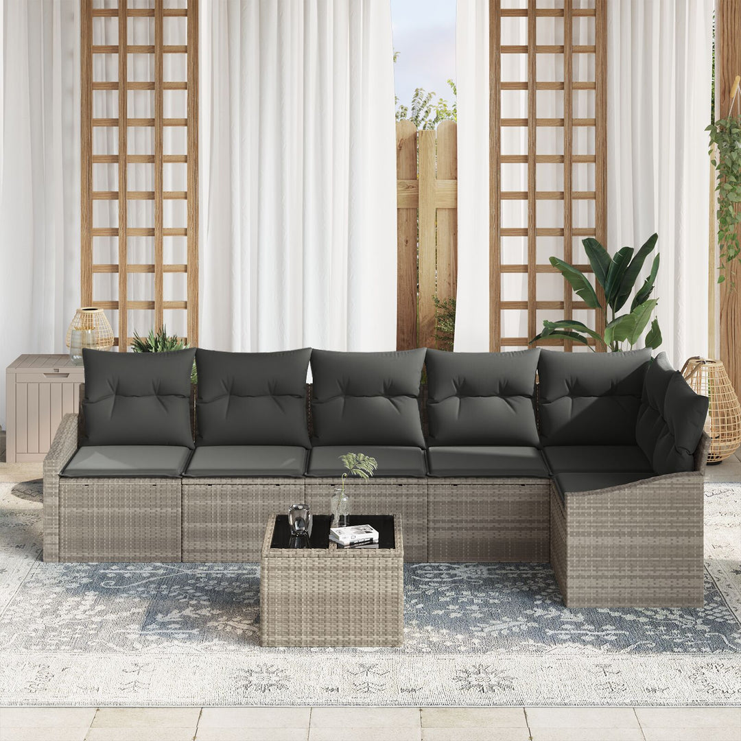 Havesofa sæt 7 dele Beige PE Rattan Udendørs modulsofa