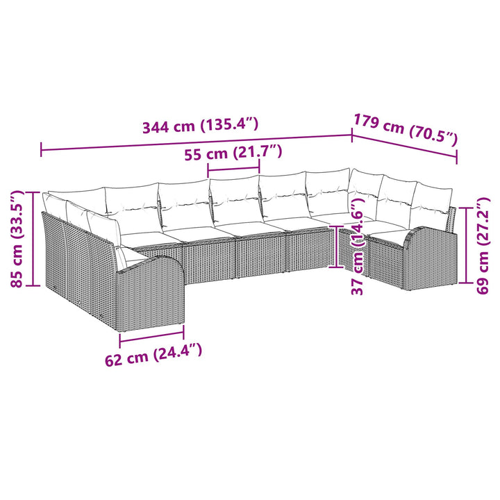 10 Dele Have Sofa Sæt med Puder Beige Poly Rattan