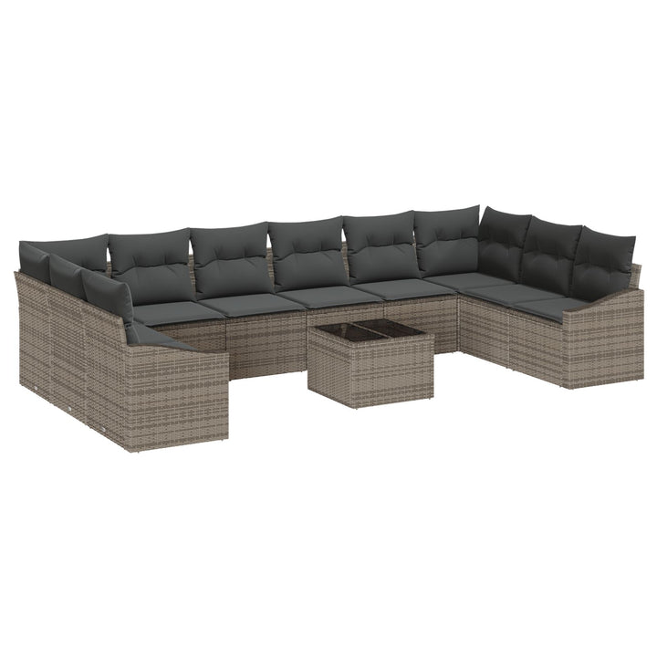 10 Piece Havensofa Sæt med puder Sort Poly Rattan