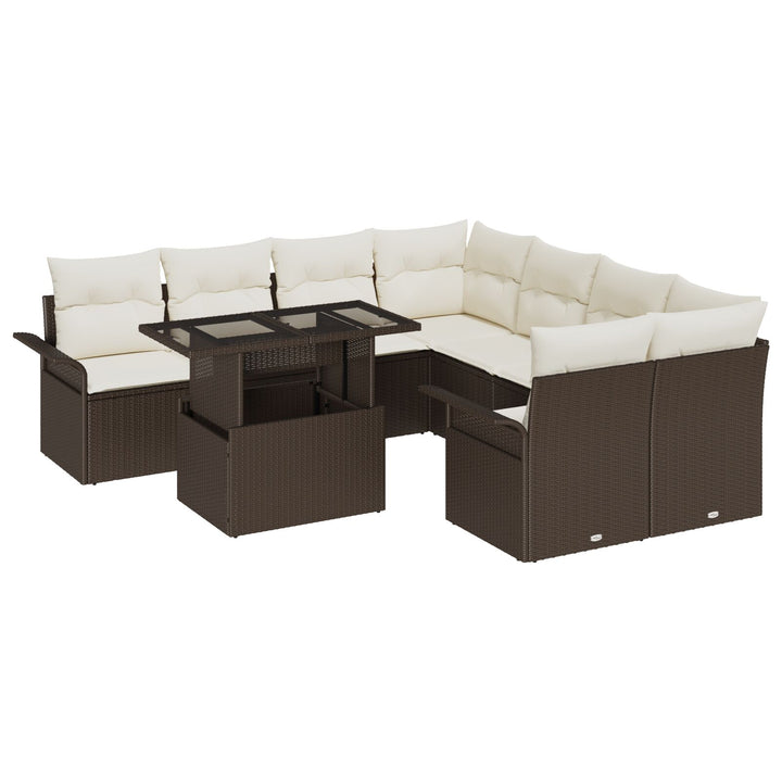 9-piece have sofa sæt med puder brun poly rattan