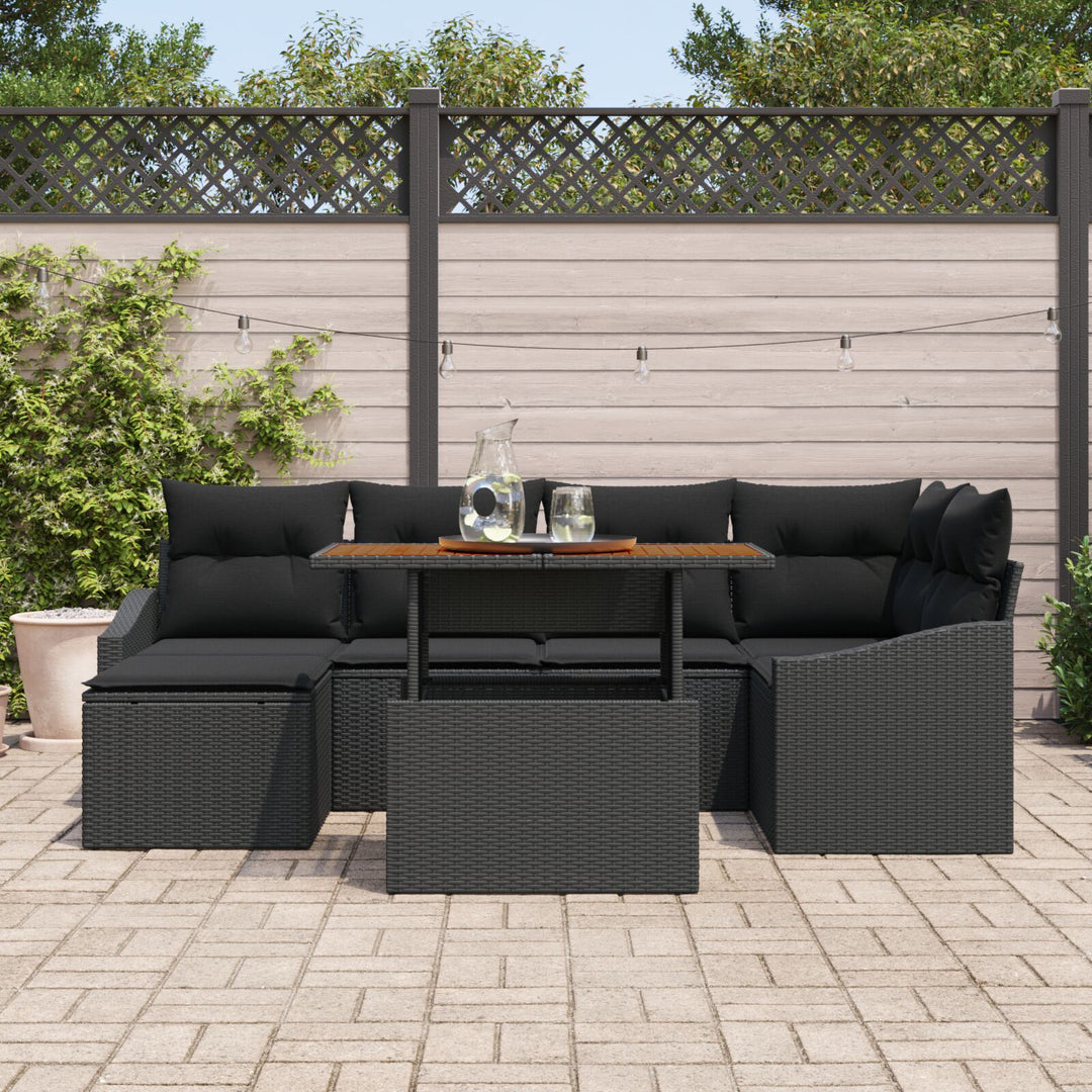 Have Sofa Sæt 7 Stk Sort Rattan Have Dining Set Rektangulær