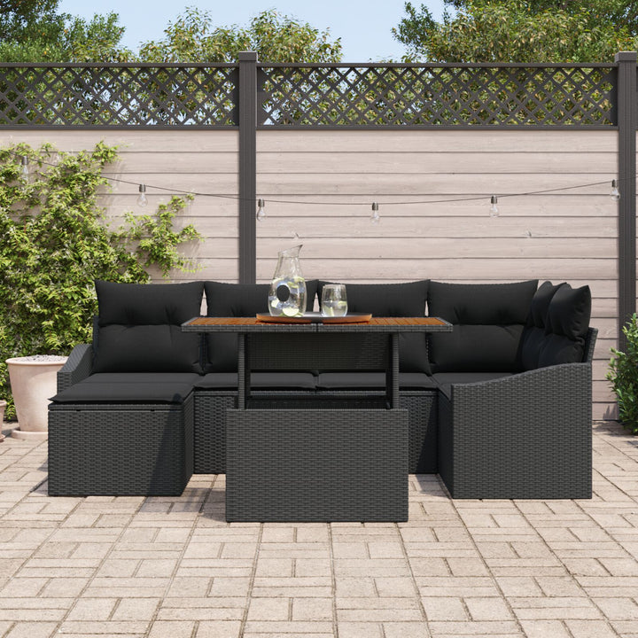 Have Sofa Sæt 7 Stk Sort Rattan Have Dining Set Rektangulær
