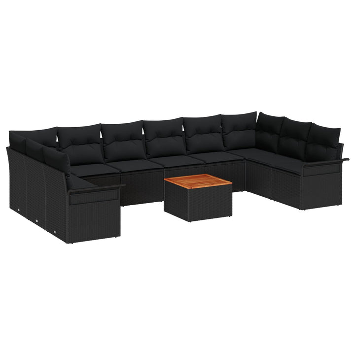 11-dele have sofa sæt med puder sort poly rattan akacietræ