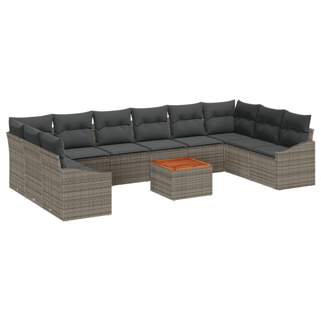 11 Stk Have Sofa Sæt med Puder Grå Poly Rattan Akacie