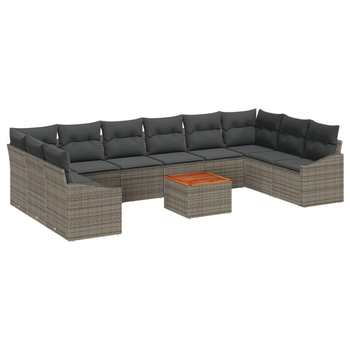11 Stk Have Sofa Sæt med Puder Grå Poly Rattan Akacie