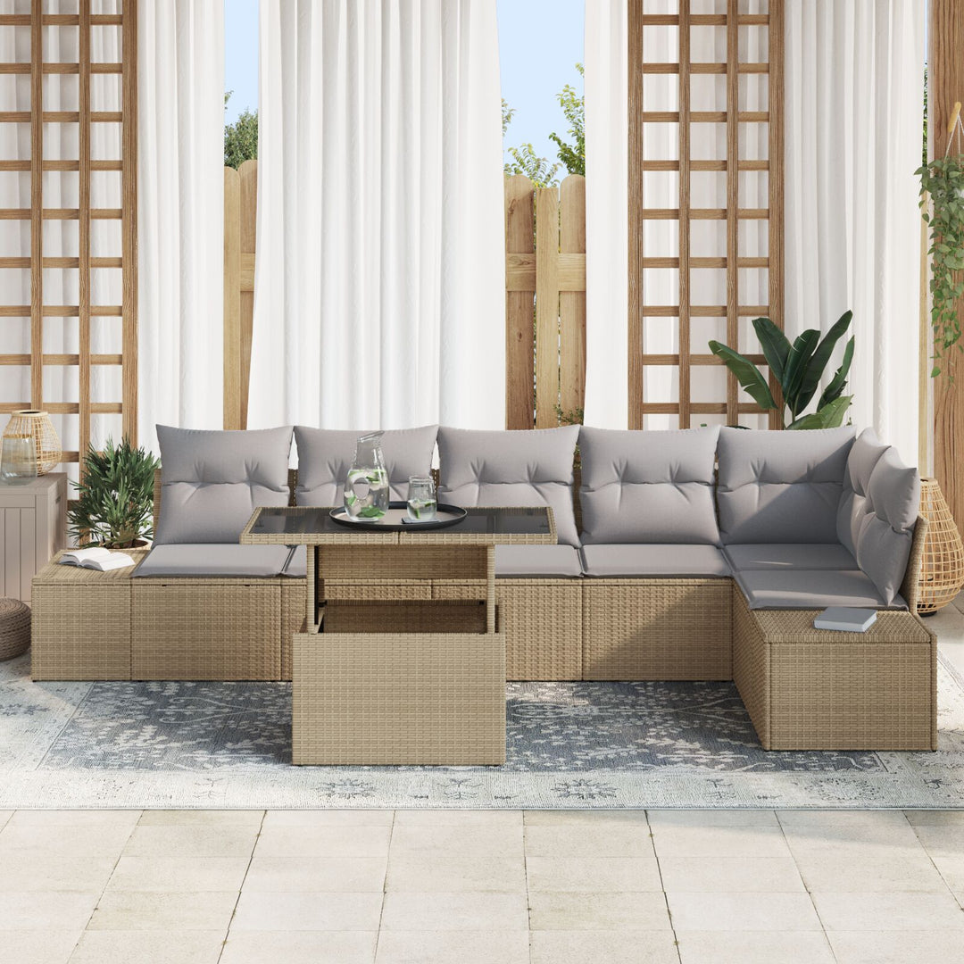 Have Sofa Sæt 7-delt Beige & Grå Poly Rattan, Polyester Stof