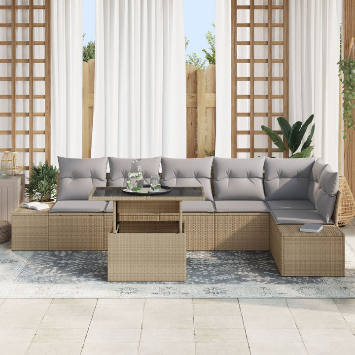 Have Sofa Sæt 7-delt Beige & Grå Poly Rattan, Polyester Stof