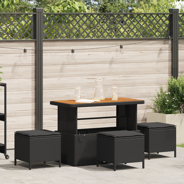 4 Delt Have Spisesæt med Puder Sort Poly Rattan Akacia