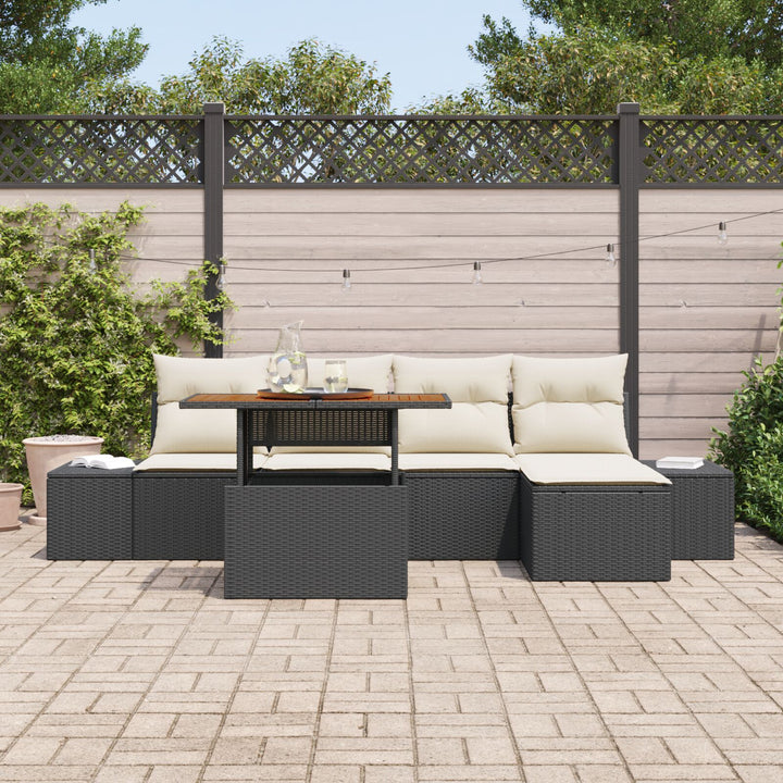 Have Sofa Sæt Sæt af 6 Sort Rattan Udendørs Sofa Rektangulær