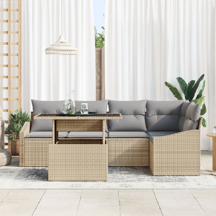 Have Sofa Sæt Sæt af 6 Beige Rattan Have Sofa Rektangulær