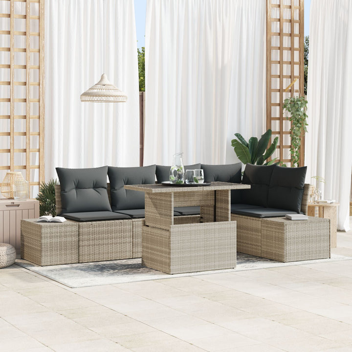 Have Sofa Sæt 6 dele Beige, Grå Rattan, Polyester, Stål