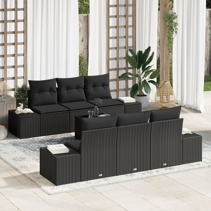 Have Sofa Sæt 7 Stykker Sort Rattan, Polyester Have Sofa Sæt
