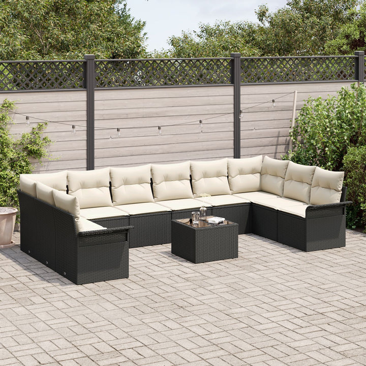 10 Styk Havesofa Sæt med Puder Brun Polyrattan