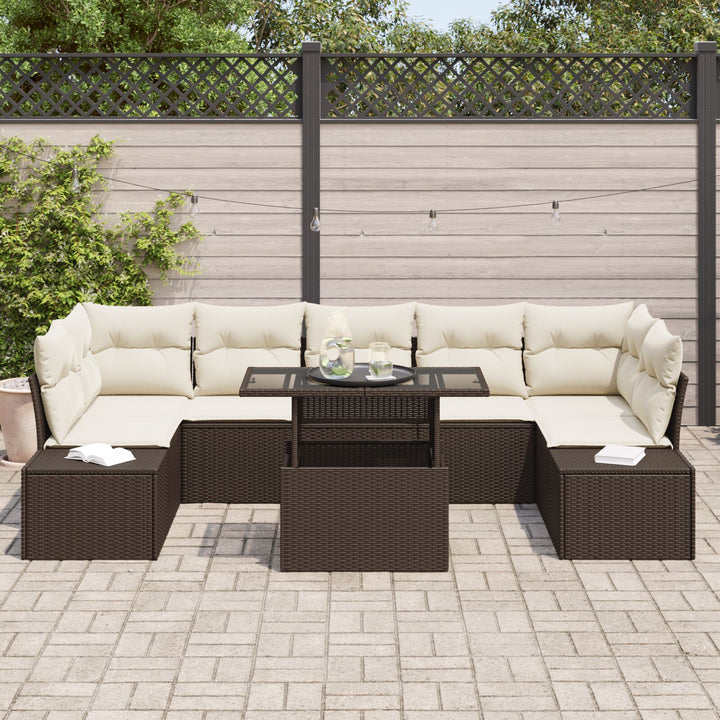 Have Sofa Sæt 8 Del Mørkebrun, Creme Rattan, Polyester