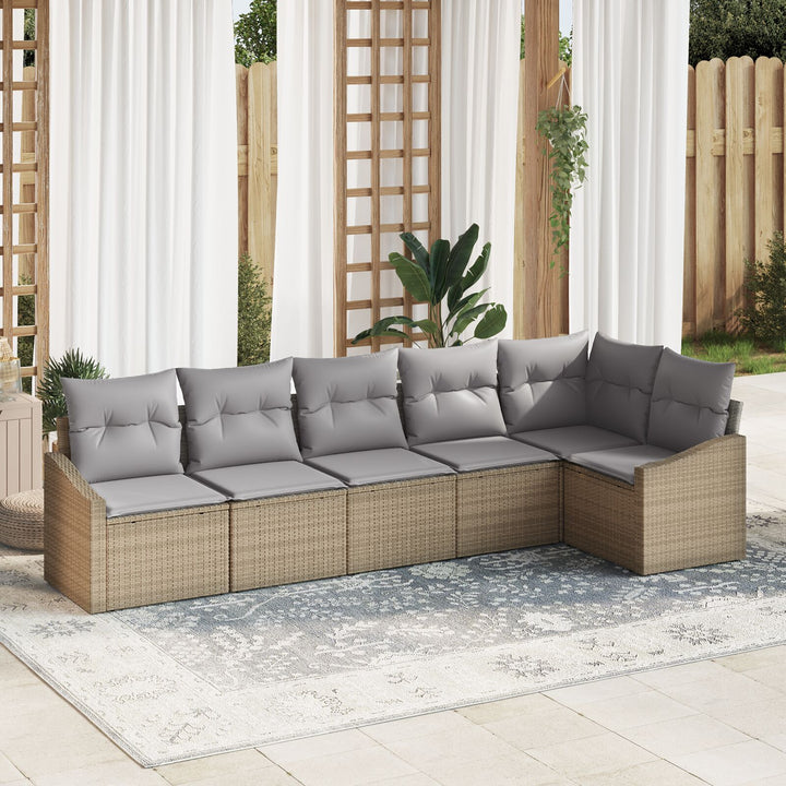 Have Sofa Sæt 6 Deles Beige Rattan, Polyester stof Udendørs Sofa