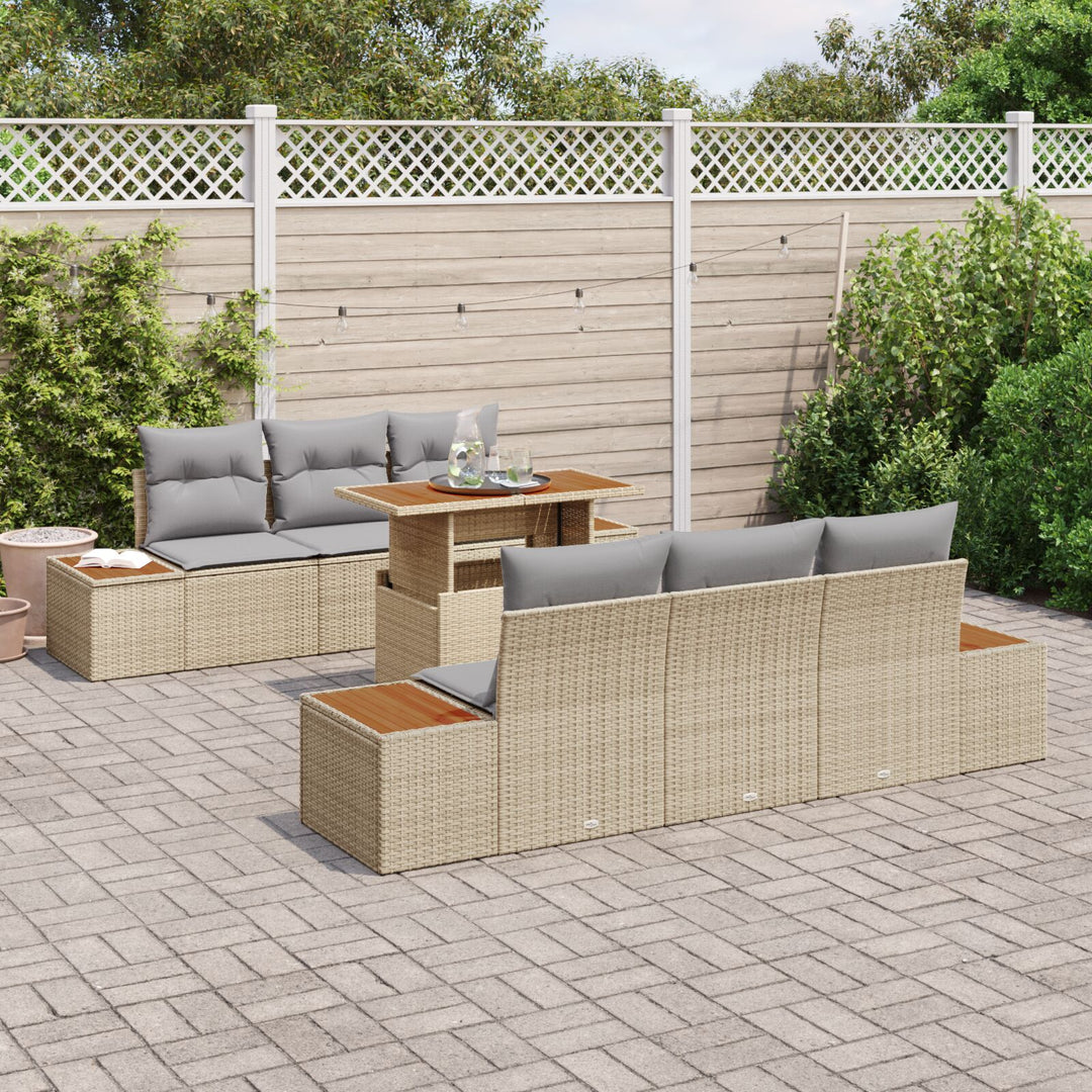 Have Sofa Sæt Sæt af 7 Beige, Grå, Brun Rattan, Glas, Skum