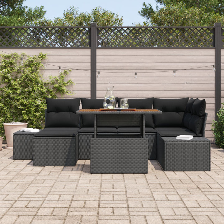 Have Sofa Sæt Sæt af 7 Sort Poly Rattan, Hærdet Glas