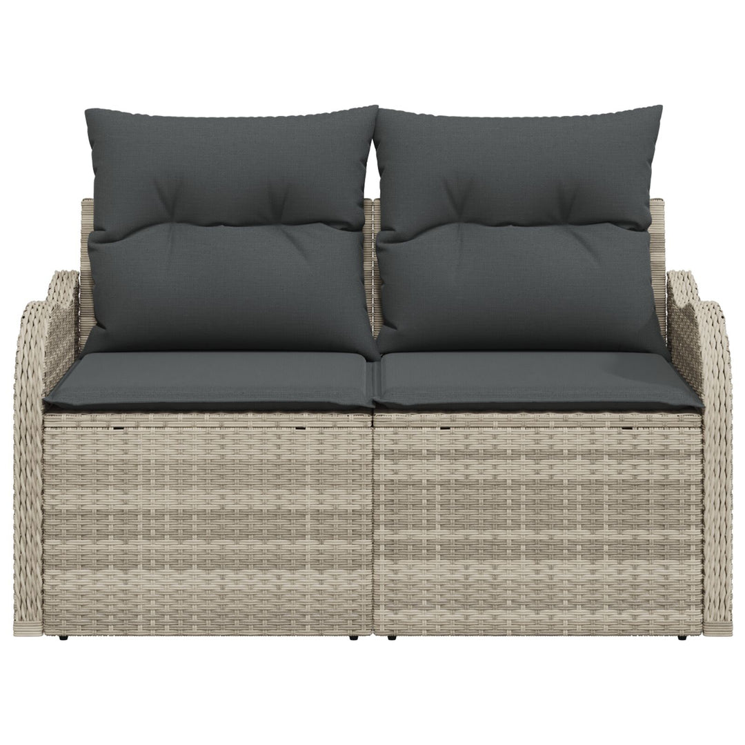 2-personers havensofa med puder lysegrå poly rattan