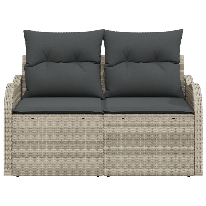 2-personers havensofa med puder lysegrå poly rattan