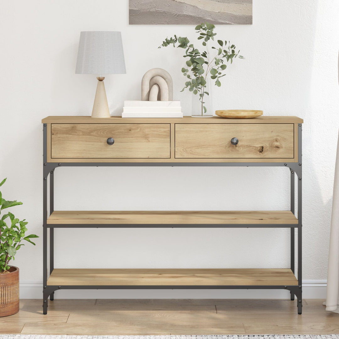 Konsolbord Artisan Egetræ 100x25x75 cm Konstrukteret Træ & Stål