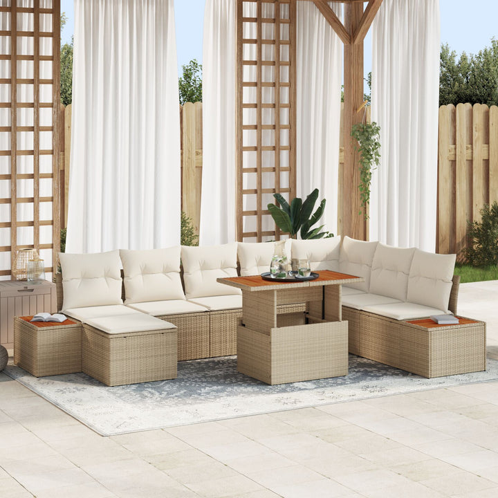 Havemøbel Sæt 9-delt Beige og creme Rattan og polyester