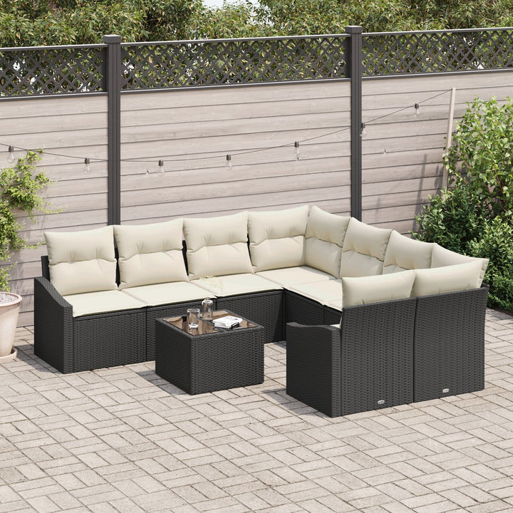 Have Sofa Sæt Sæt af 9 Cremefarvet og Sort Rattan, Polyester