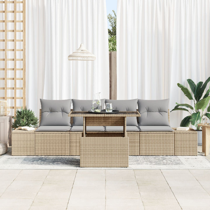 Havesofa Sæt Sæt af 5 Beige, Grå Poly Rattan, Stål, Polyester