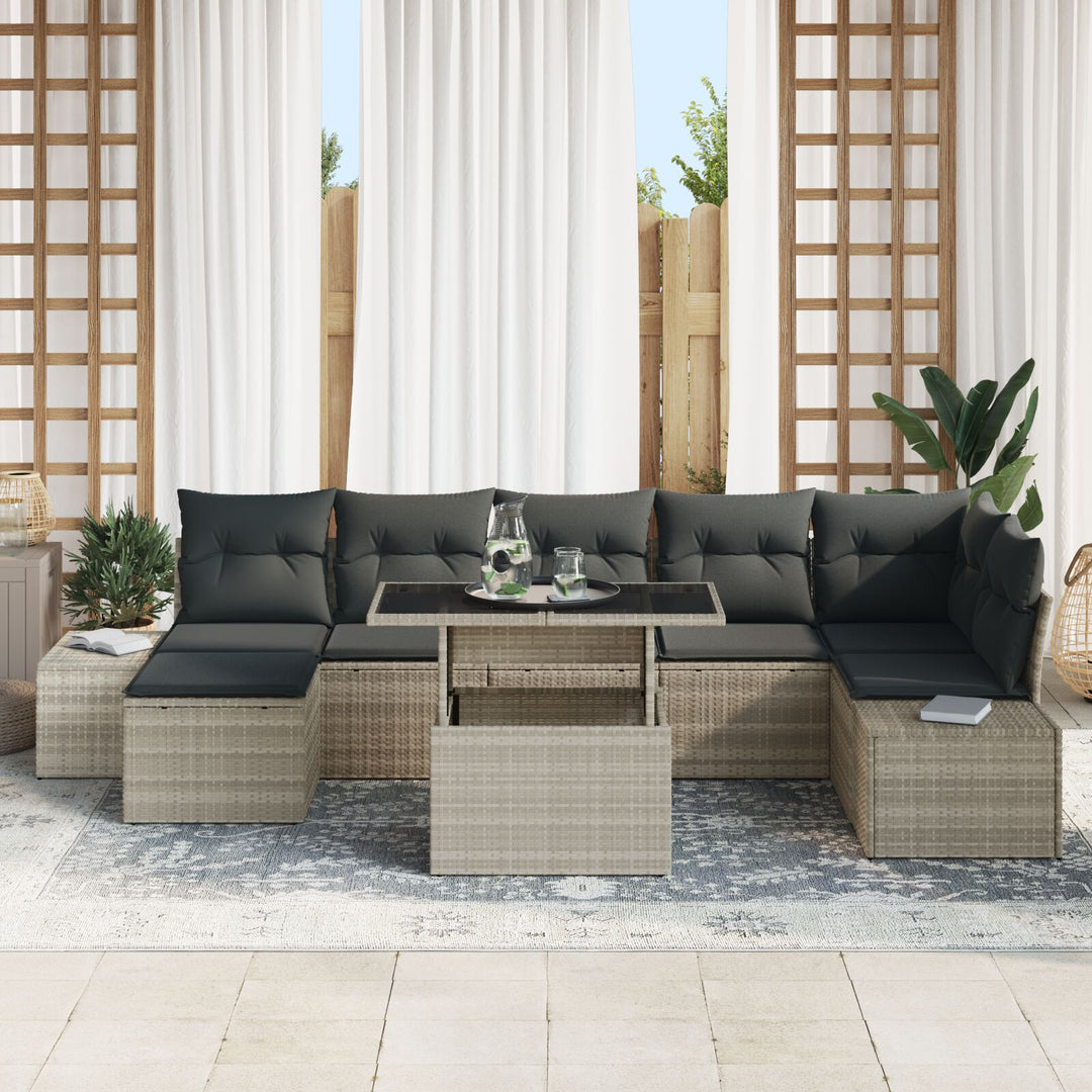 Have Sofa Sæt Sæt af 8 Grå Rattan og stof Havehjørnesofa