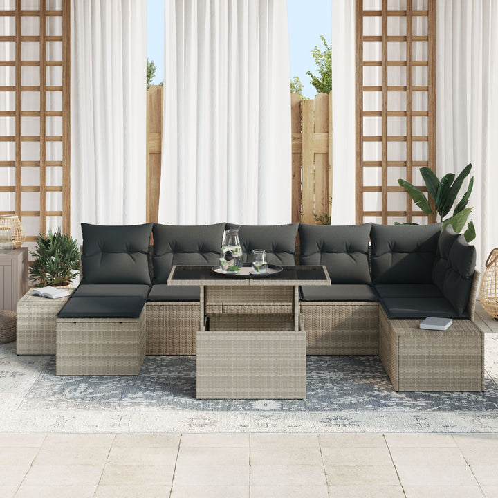 Have Sofa Sæt Sæt af 8 Grå Rattan og stof Havehjørnesofa