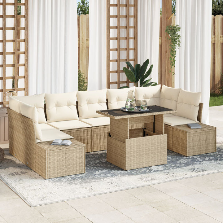 Have sofa sæt Sæt af 8 Beige Poly Rattan 8-del luksus sofa sæt