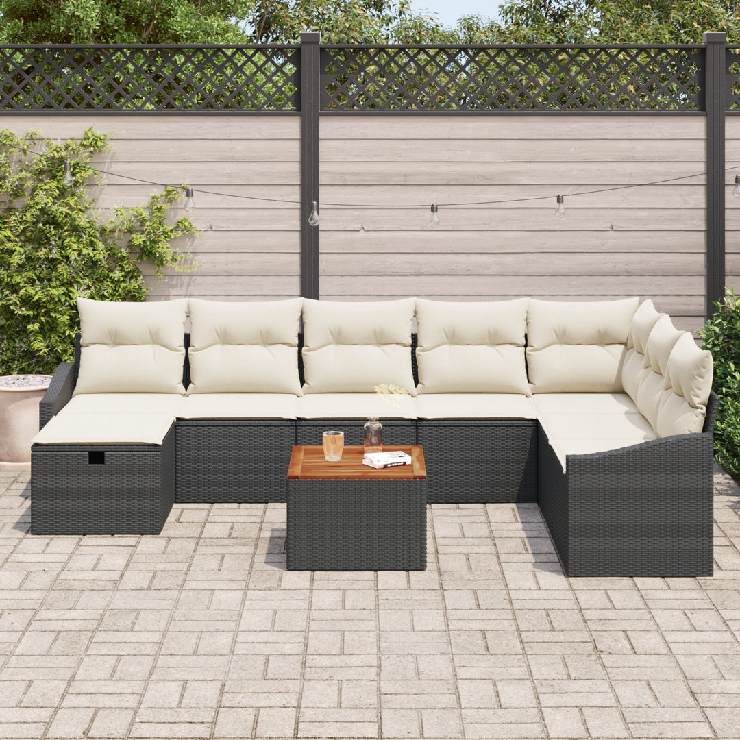 Havemøbel Sæt 9-delt Sort og Creme Rattan, Polyester, Metal