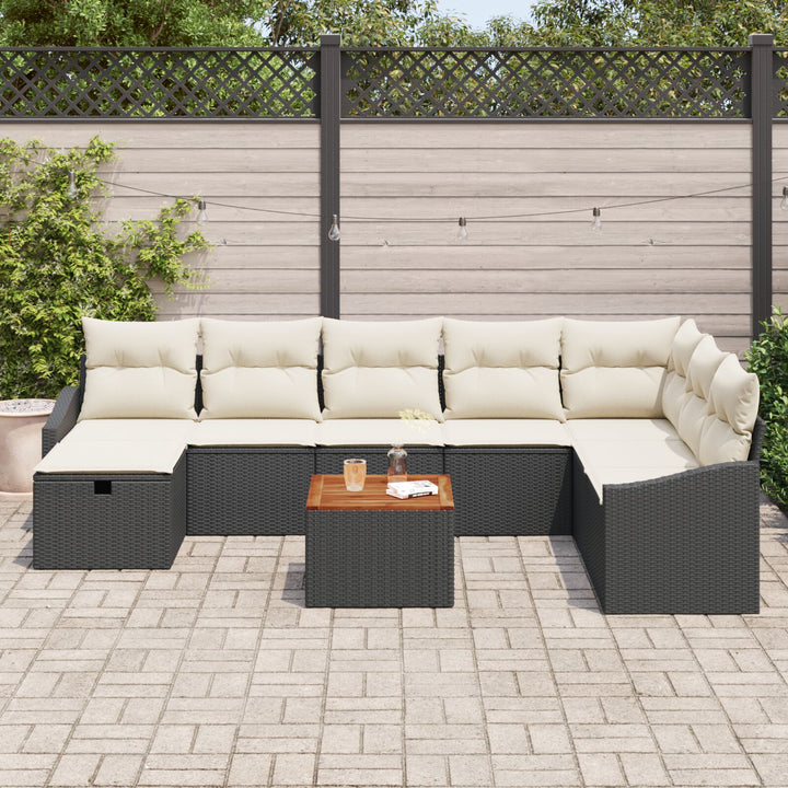 Havemøbel Sæt 9-delt Sort og Creme Rattan, Polyester, Metal