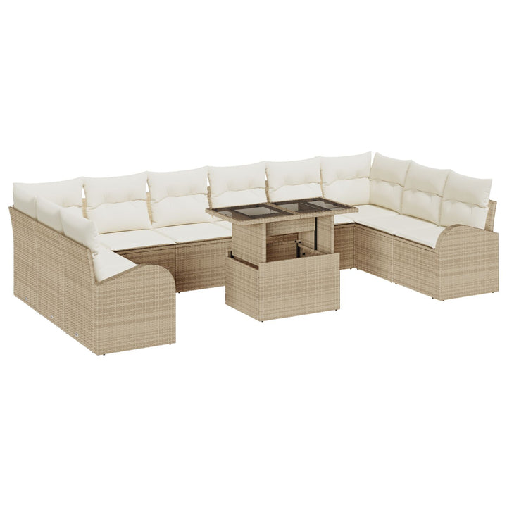 11-Personers Have Sofa Sæt med Hynder Beige Poly Rattan